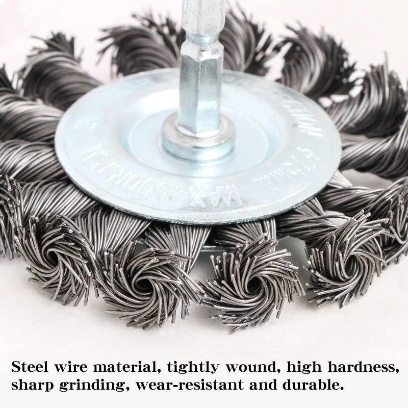 FPPO 3PCS 3 Inch Knotted Wire Wheel Cup Brush and Twist End Brush Set,1/4" Shank for Drill,Perfect for Rust Removal, Corrosion and Paint - Image 4